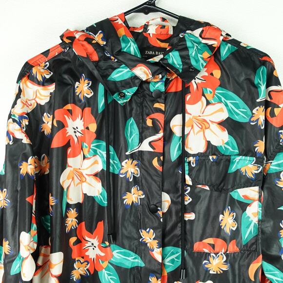 Zara Rain Jacket Womens SZ S Hooded Floral Tropical Lightweight Baggy Relaxed - Picture 2 of 11